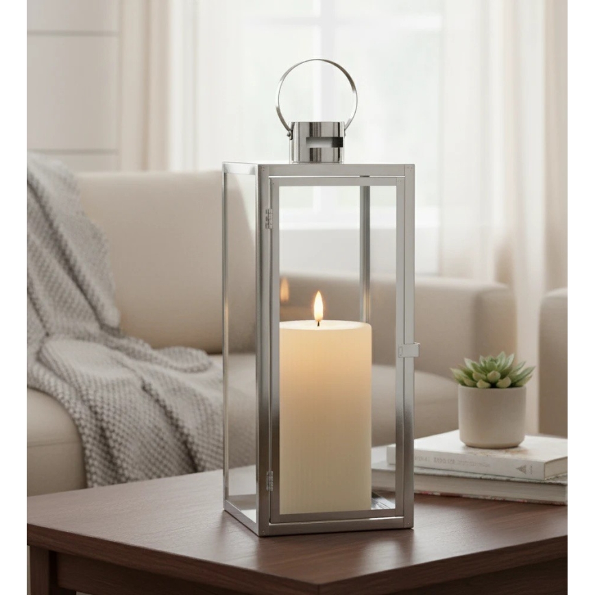 Decoratieve lantaarn TOWER 29 cm glanzend chroom