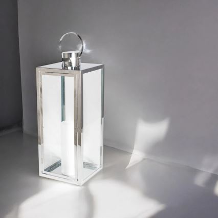 Decoratieve lantaarn TOWER 29 cm glanzend chroom