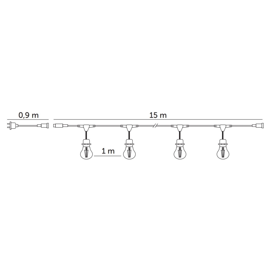 Decoratieve LED Lichtsnoer voor buiten BAJA ST64 15xE27/1W/230V 15,9m IP44 warm wit