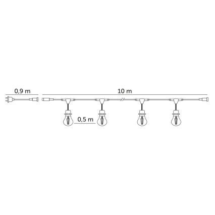 Decoratieve LED Lichtsnoer voor buiten BAJA ST64 20xE27/1W/230V 10,9m IP44 warm wit
