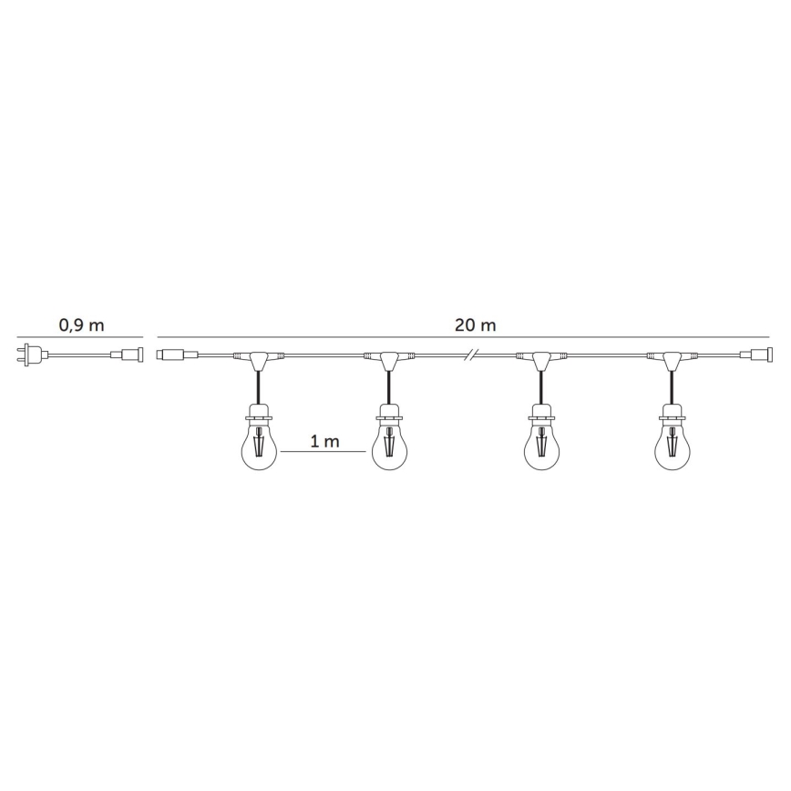 Decoratieve LED Lichtsnoer voor buiten BAJA ST64 20xE27/1W/230V 20,9m IP44 warm wit