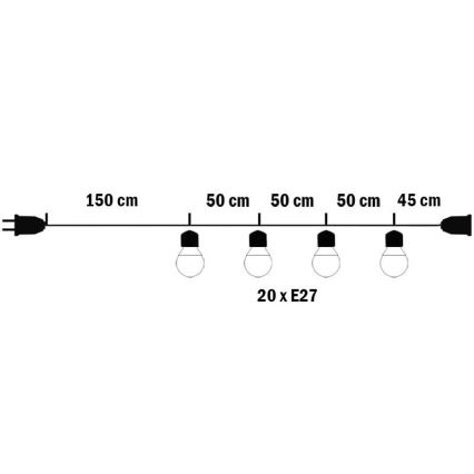 Decoratieve Lichtketting voor Buiten MIMOSA 20xE27/1,3W/230V IP44 10m