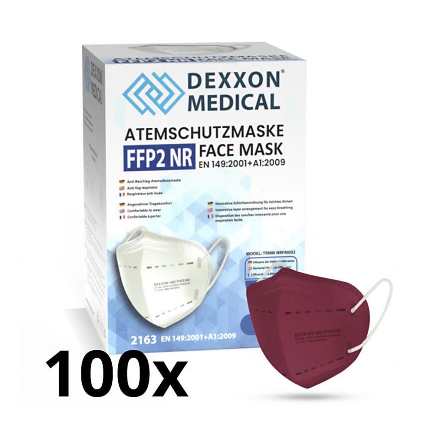 DEXXON MEDICAL Mondkapje FFP2 NR rode wijn kleur 100st