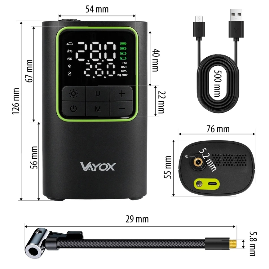 Digitale compacte compressor 5V 4000 mAh – zwart