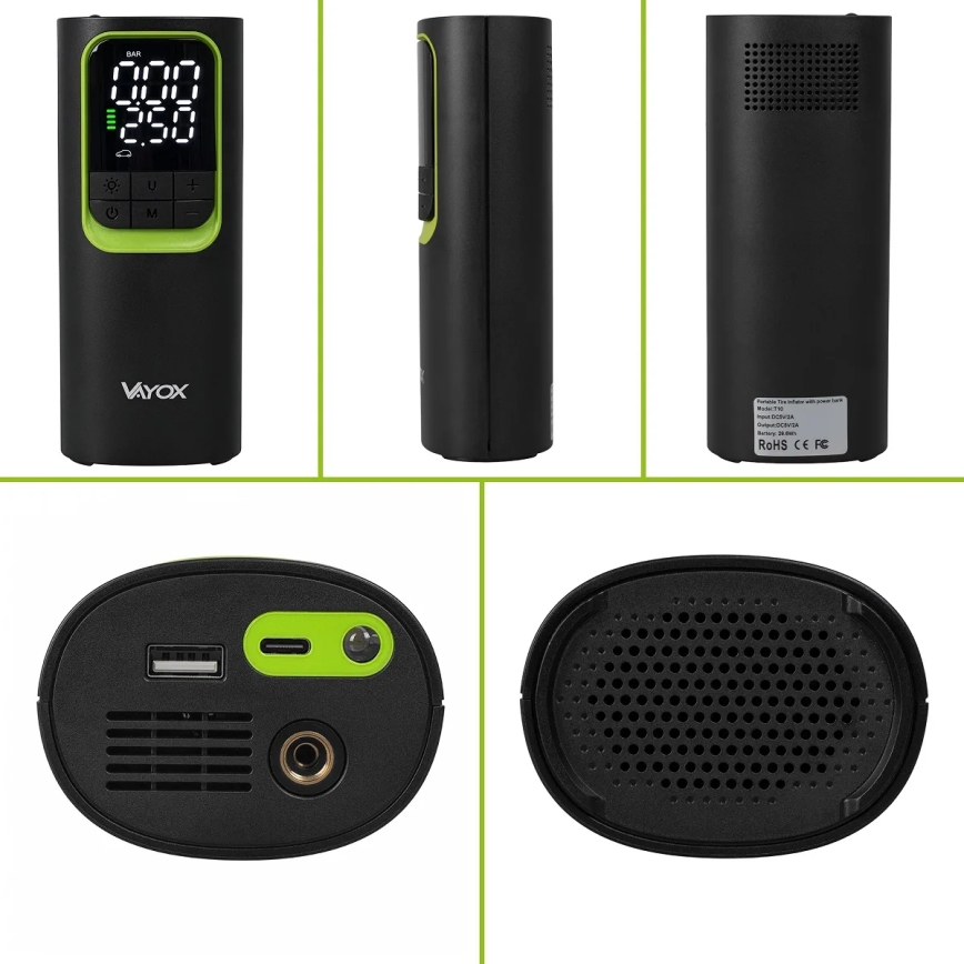 Digitale compacte draagbare compressor 5V 8000 mAh zwart