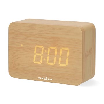 Digitale houten wekker met LED-display en thermometer, 5V/3xAAA