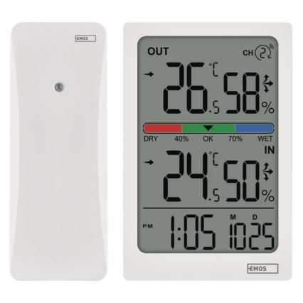 Digitale thermometer met hygrometer, 2x AAA, wit