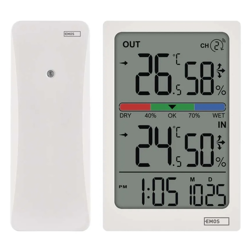 Digitale thermometer met hygrometer, 2x AAA, wit