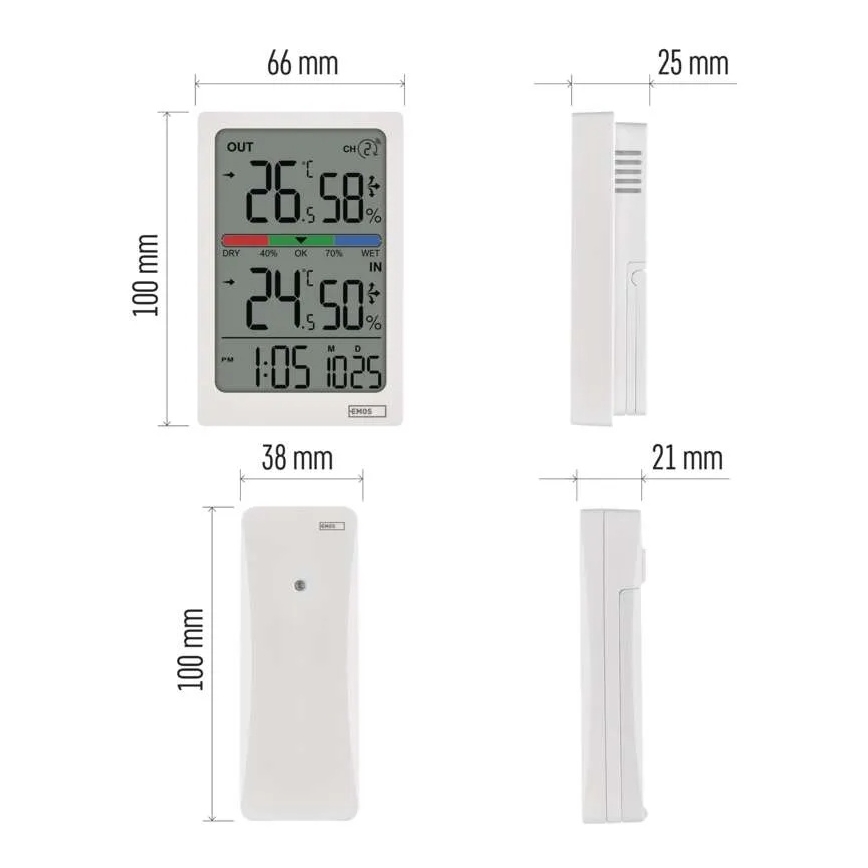 Digitale thermometer met hygrometer, 2x AAA, wit