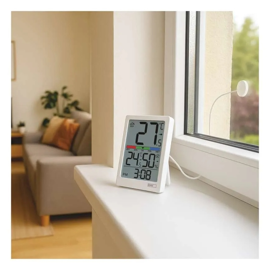 Digitale thermometer met hygrometer, 2xAAA, wit