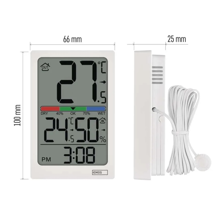 Digitale thermometer met hygrometer, 2xAAA, wit