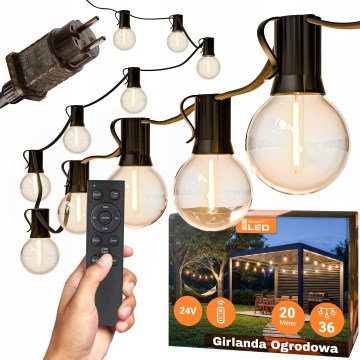 Dimbaar LED buiten decoratief lichtsnoer 36xE12/1W/24/230V 22,35 m IP65 zwart + afstandsbediening