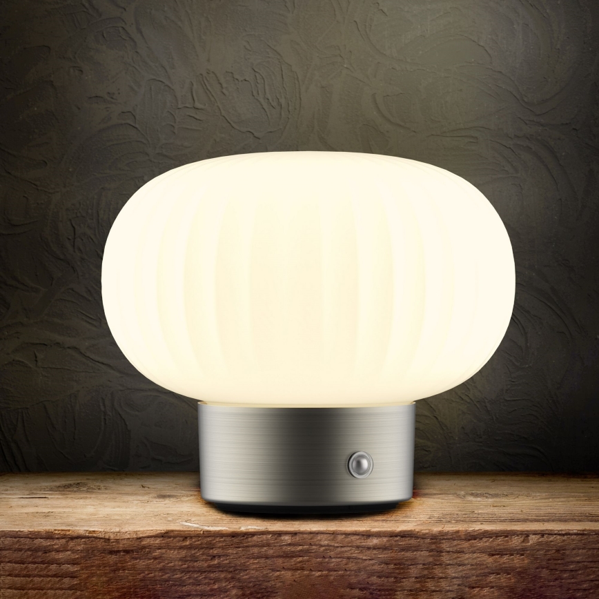 Dimbaar LED touch tafellampje LATTE LED/1,8W/5V USB 2000 mAh mat chroom/wit