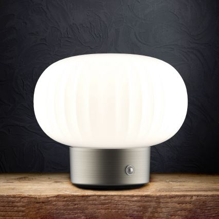 Dimbaar LED touch tafellampje LATTE LED/1,8W/5V USB 2000 mAh mat chroom/wit