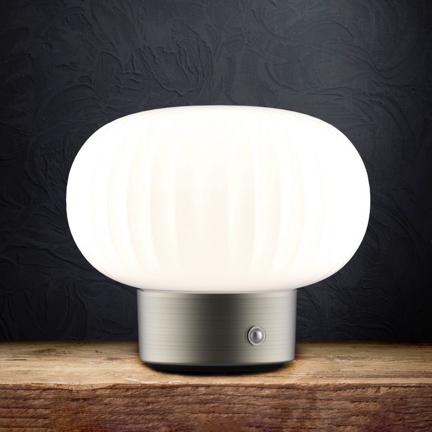 Dimbaar LED touch tafellampje LATTE LED/1,8W/5V USB 2000 mAh mat chroom/wit