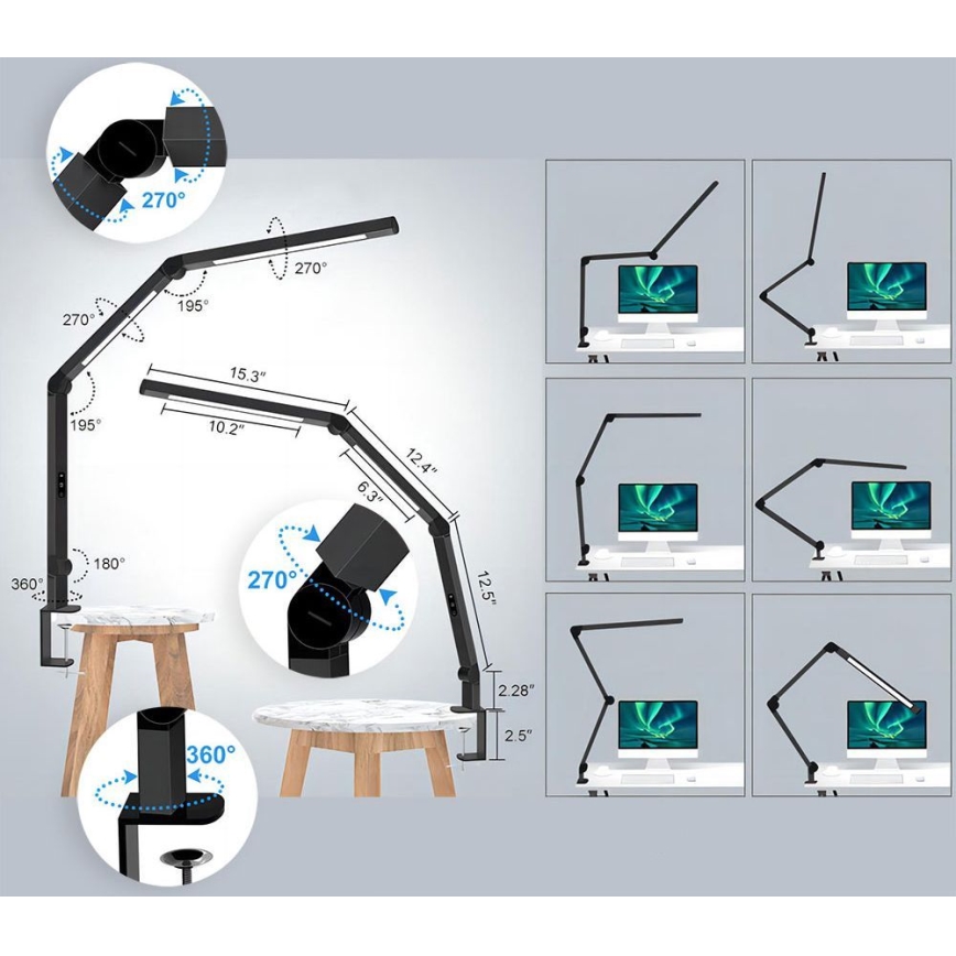 LED Dimbaar aanraken flexibel tafellamp POINTIQ LED/12W/230V 3000/4000/5000/6500K CRI 92 zwart