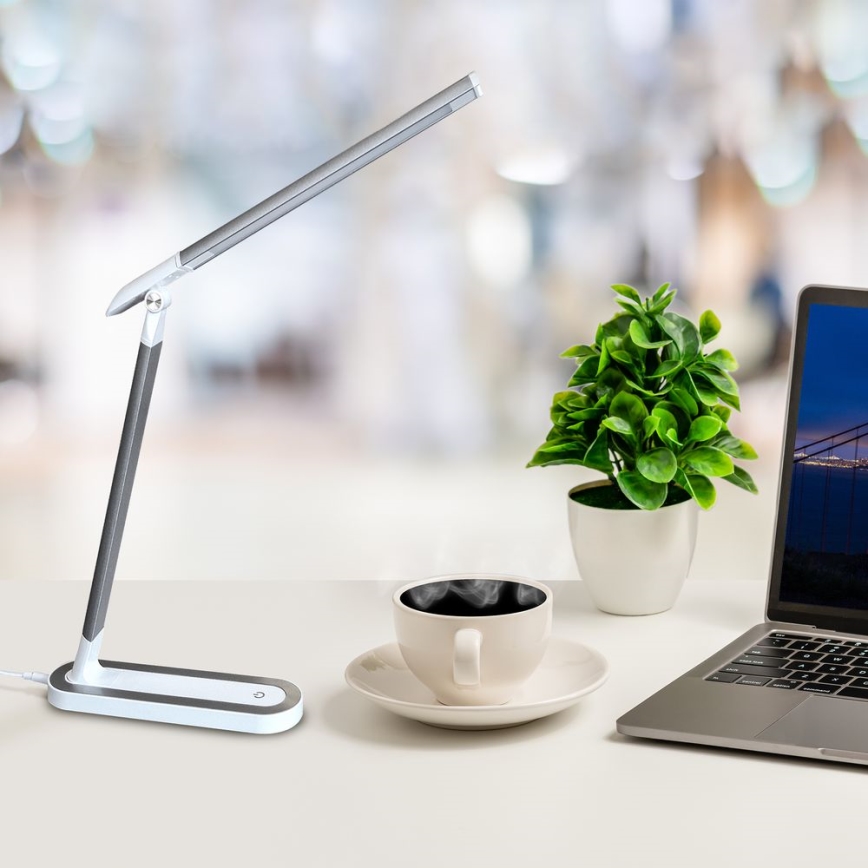 Dimbaar LED touch tafellampje MADERA LED/7W/230V USB wit