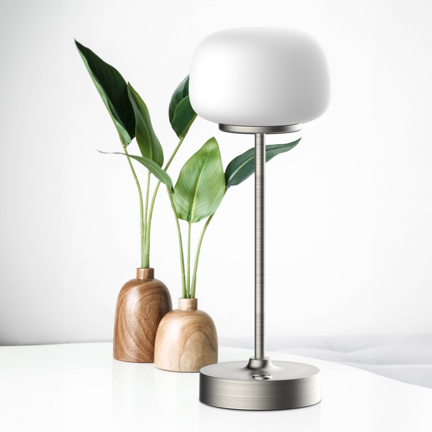 Dimbaar LED touch tafellampje RIMINI LED/2W/5V USB 2000 mAh mat chroom/wit