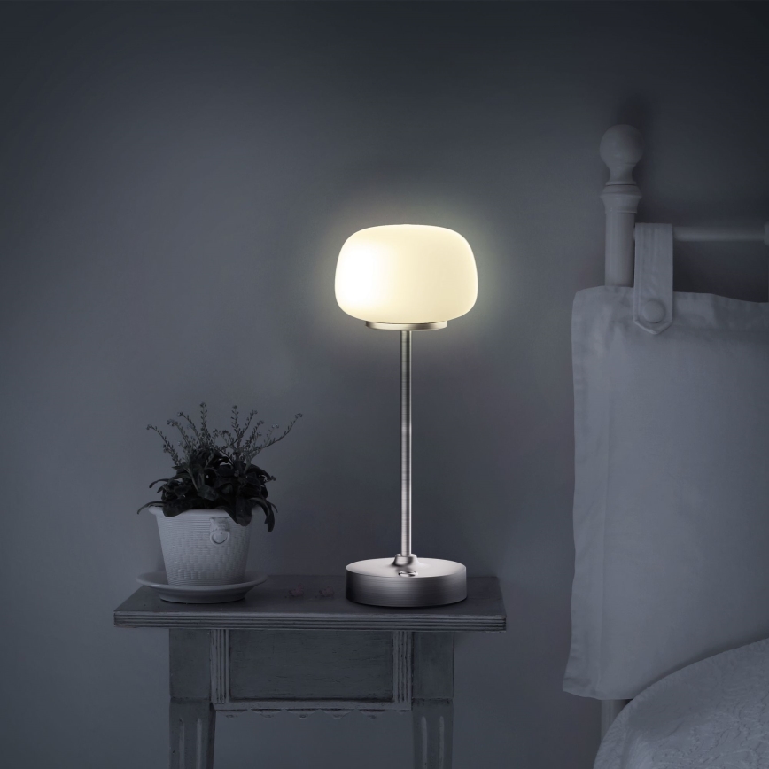 Dimbaar LED touch tafellampje RIMINI LED/2W/5V USB 2000 mAh mat chroom/wit