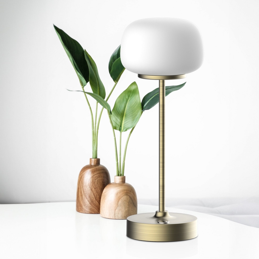 Dimbaar LED touch tafellampje RIMINI LED/2W/5V USB 2000 mAh goud/wit