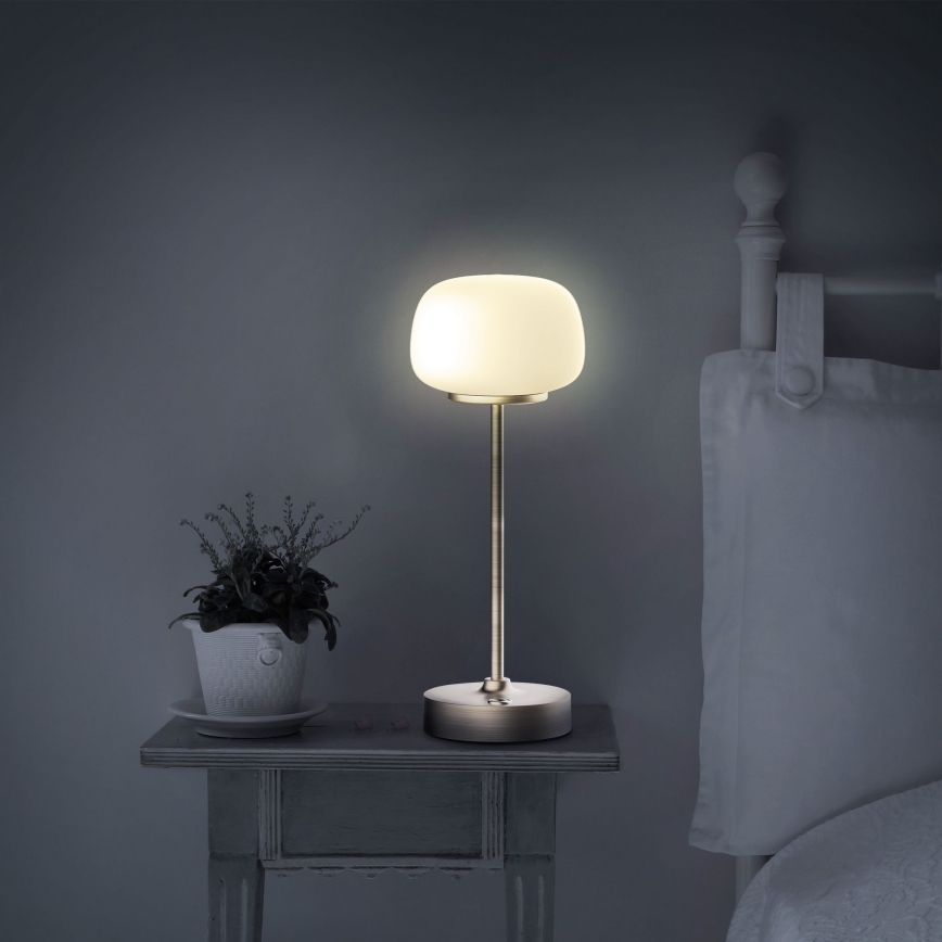 Dimbaar LED touch tafellampje RIMINI LED/2W/5V USB 2000 mAh goud/wit