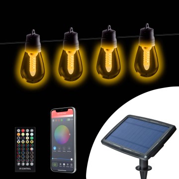 Dimbaar LED-zonnesnoer 25xLED/1,5W/3,7/5V 2700-10000K 2200 mAh 15 m IP65 zwart + afstandsbediening