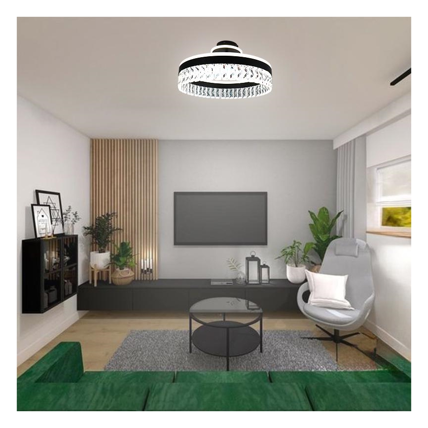 LED Dimbaar kristal Bevestide hanglamp LED/75W/230V 3000-6500K zwart + afstandsbediening