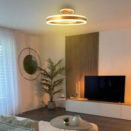 Dimbare LED bevestigde hanglamp LED/86W/230V 3000-6500K goud + afstandsbediening
