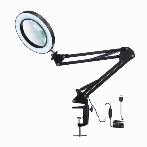 Dimbare LED-bureaulamp met loep, 22W/5V, 4000-6000K, zwart