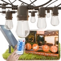 Dimbare LED decoratieve lichtsnoer op zonne-energie 10xE27/0,3W/3/5V USB 2400 mAh 10,62 m IP65 zwart + afstandsbediening