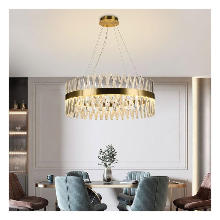 LED Dimbaar kristal Hanglamp aan een touw LED/110W/230V 3000-6500K goud + afstandsbediening