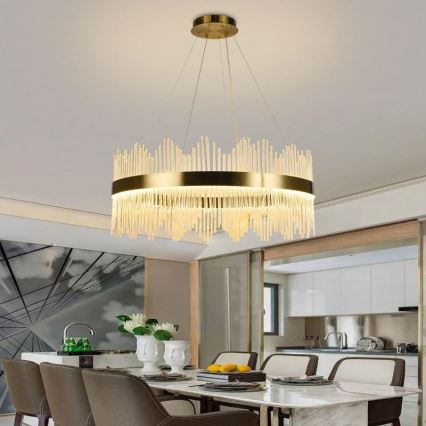 LED Dimbaar kristal Hanglamp aan een touw LED/110W/230V 3000-6500K goud + afstandsbediening