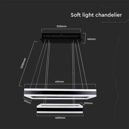 Dimbare LED hanglamp aan een koord LED/113W/230V 3000K zwart