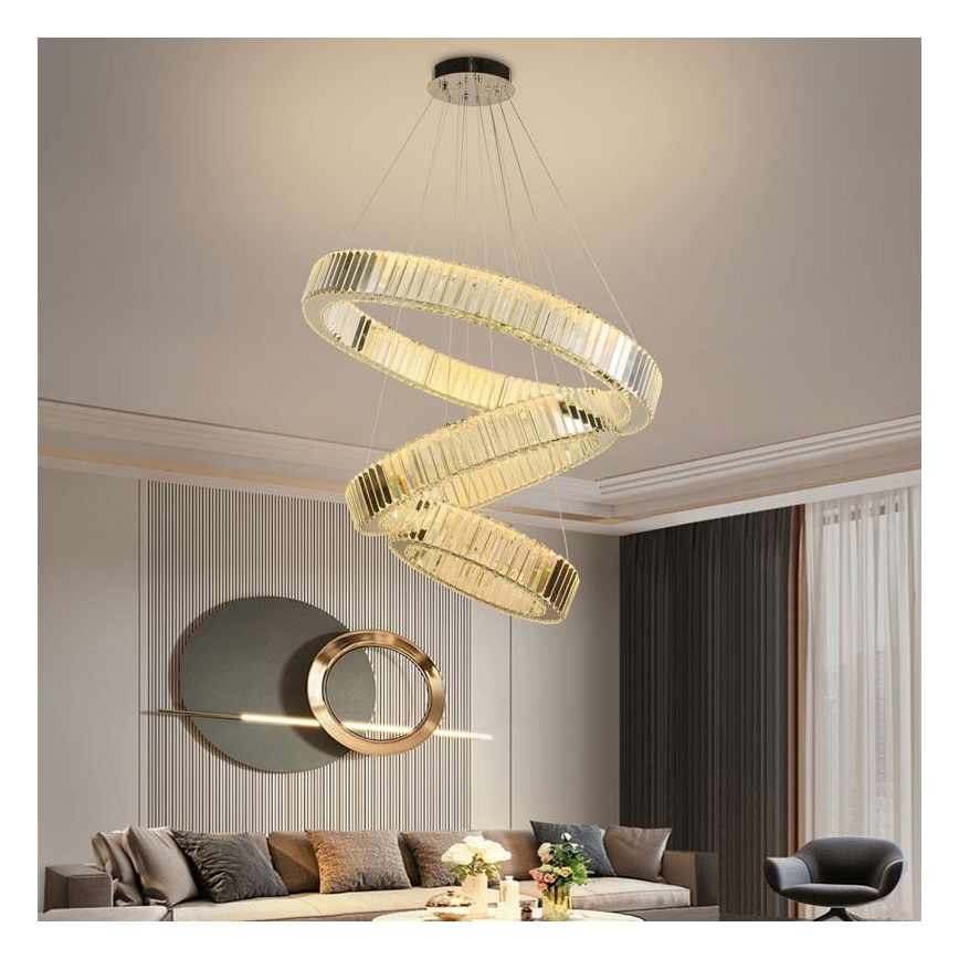 LED Dimbare kristallen hanglamp aan een snoer LED/115W/230V 3000-6500K glanzend chroom + afstandsbediening
