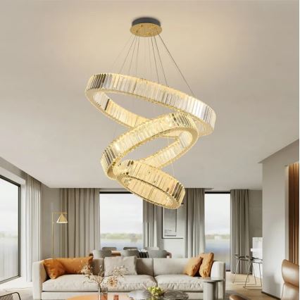 LED Dimbaar kristal Hanglamp aan een touw LED/115W/230V 3000-6500K chroom/goud + afstandsbediening