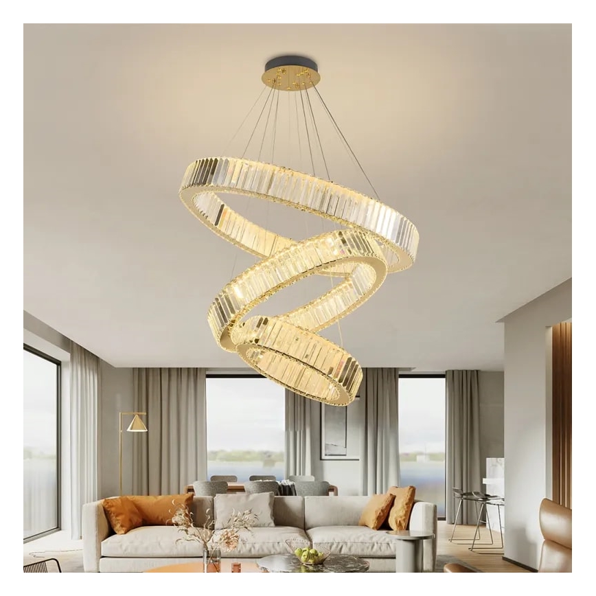LED Dimbaar kristal Hanglamp aan een touw LED/115W/230V 3000-6500K chroom/goud + afstandsbediening