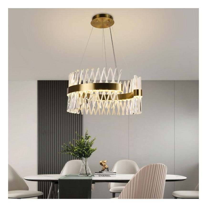 LED Dimbaar kristal Hanglamp aan een touw LED/130W/230V 3000-6500K goud + afstandsbediening