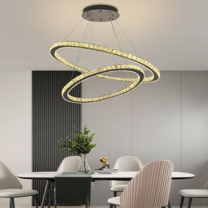 LED Dimbaar kristal Hanglamp aan een touw LED/160W/230V 3000-6500K zilver + afstandsbediening