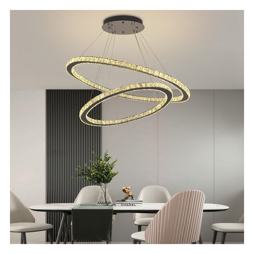 LED Dimbaar kristal Hanglamp aan een touw LED/160W/230V 3000-6500K zilver + afstandsbediening