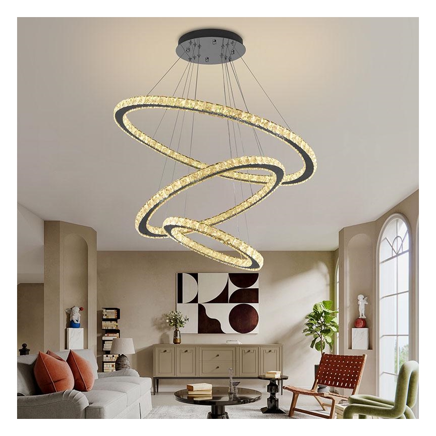 LED Dimbaar kristal Hanglamp aan een touw LED/210W/230V 3000-6500K zilver + afstandsbediening