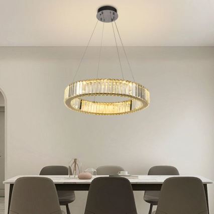 LED Dimbare kristallen hanglamp aan een snoer LED/40W/230V 3000-6500K glanzend chroom + afstandsbediening