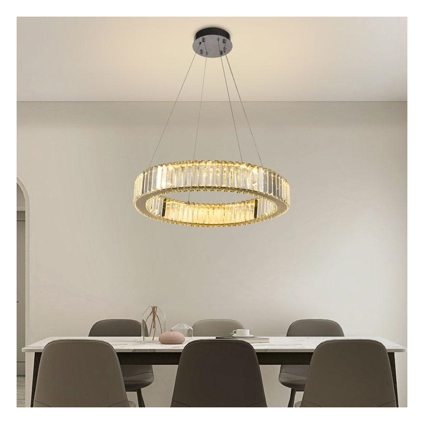 LED Dimbare kristallen hanglamp aan een snoer LED/40W/230V 3000-6500K glanzend chroom + afstandsbediening