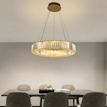 LED Dimbaar kristal Hanglamp aan een touw LED/40W/230V 3000-6500K chroom/goud + afstandsbediening