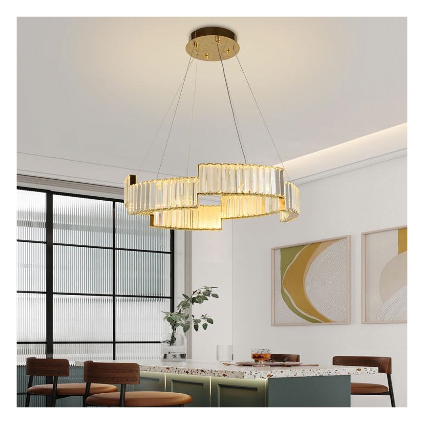 LED Dimbaar kristal Hanglamp aan een touw LED/40W/230V 3000-6500K goud + afstandsbediening