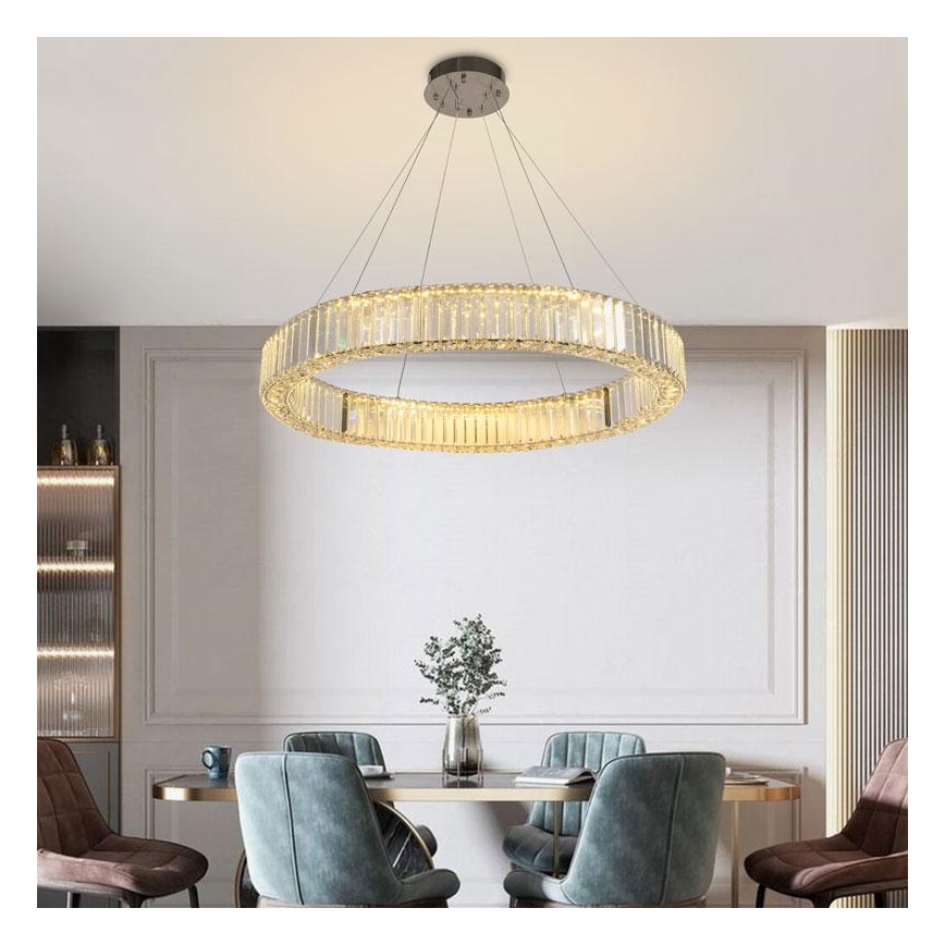 LED Dimbare kristallen hanglamp aan een snoer LED/50W/230V 3000-6500K glanzend chroom + afstandsbediening