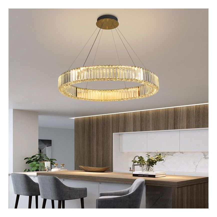 LED Dimbaar kristal Hanglamp aan een touw LED/50W/230V 3000-6500K chroom/goud + afstandsbediening