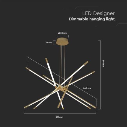 Dimbare LED hanglamp aan een koord LED/50W/230V 3000K goud