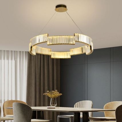 LED Dimbaar kristal Hanglamp aan een touw LED/60W/230V 3000-6500K goud + afstandsbediening