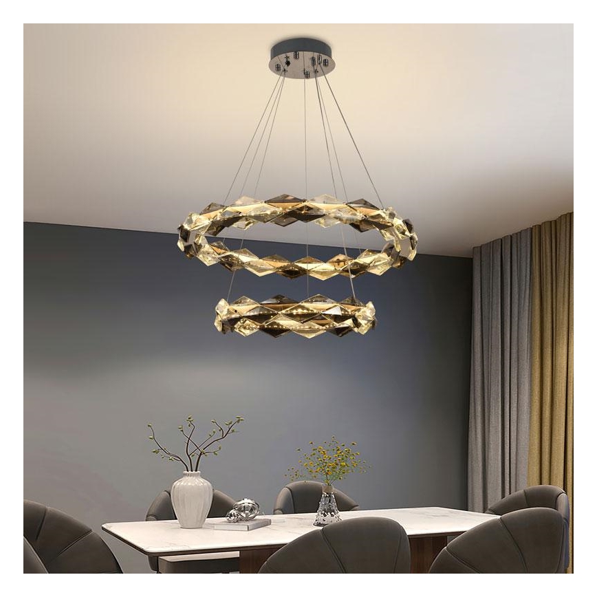 LED Dimbare kristallen hanglamp aan een snoer LED/65W/230V 3000-6500K glanzend chroom + afstandsbediening