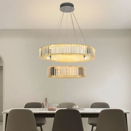 LED Dimbare kristallen hanglamp aan een snoer LED/65W/230V 3000-6500K glanzend chroom + afstandsbediening